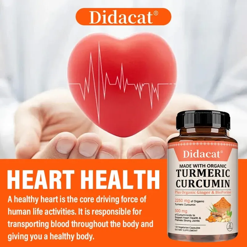 Organic Curcumin 2250 Mg + Bioperine Highly Absorbed Supports Cardiovascular and Joint Health