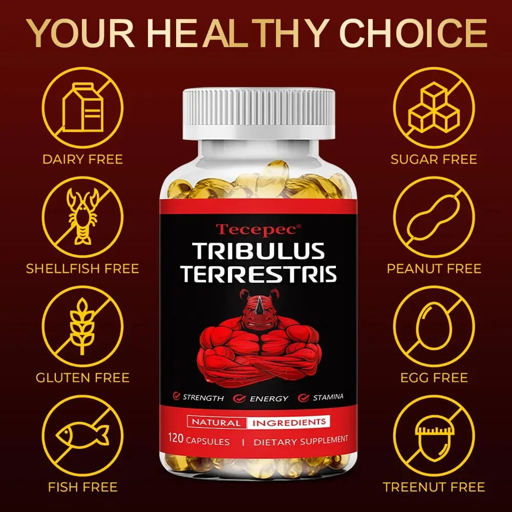 Cápsulas de Extrato de Tribulus Terrestris - com Maca Ashwagandha - Resistência Energética e Energia Natural Não OGM