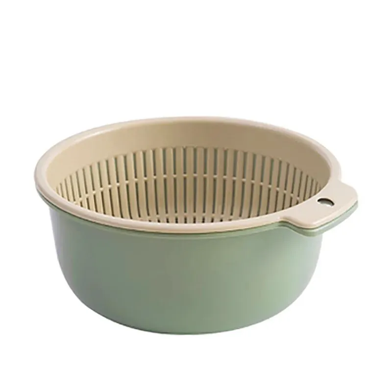 Kitchen Fruit Tray Removable Double Layer Fruit And Vegetable Basin Draining Basket Creative Household Rotating Washing Basket