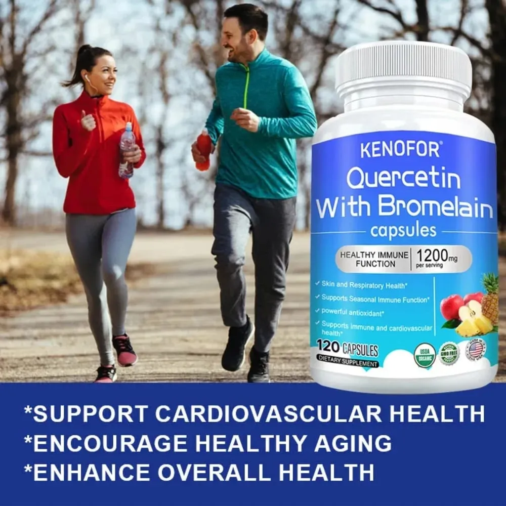 Quercetin Bromelain Capsules - Supports Immune Cardiovascular & Respiratory Health Antioxidant Supplements