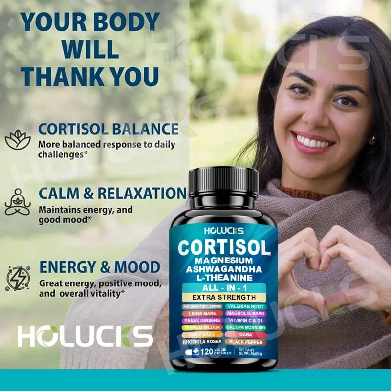 Suplemento avançado de cortisol com vitamina D3 para controle do estresse, alívio da ansiedade do humor e qualidade do sono, bem-estar geral