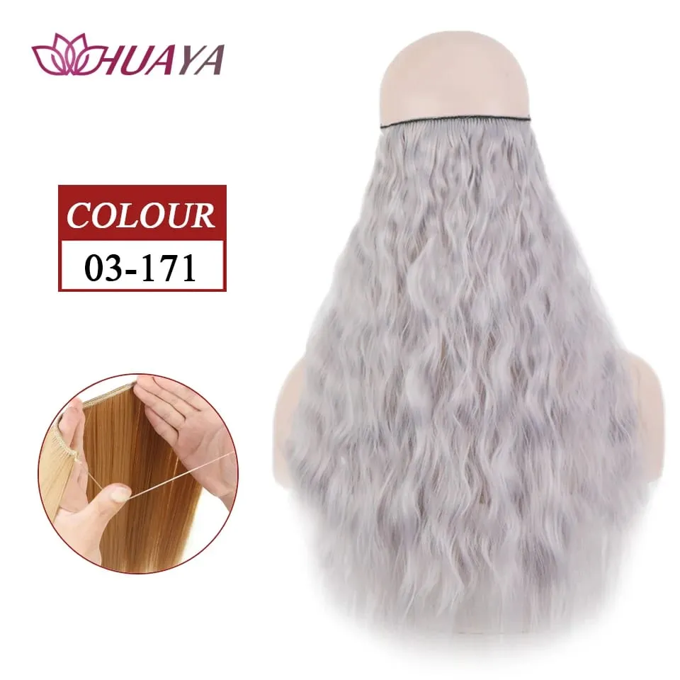Synthetic Long Straight Invisible Wire No Clips In Hair Extensions Fake Hair Pieces Secret Fish Line Hairpieces For Women
