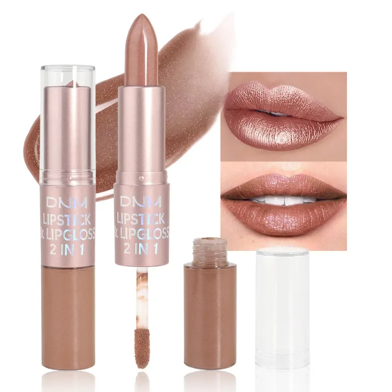 DNM Double Headed Mate Lipstick And Lip Gloss Long Lasting Makeup 2 In 1 Stick Moisturizing Lipgloss Tint Cosmetics Lip Stain
