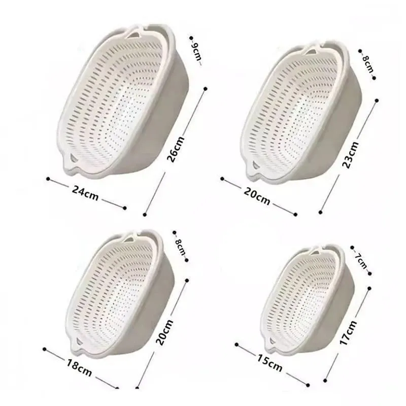 6PCS Kitchen Sink Vegetable Drainer Fruit Basket for Multifunctional 3 Size Stackable Washing Basin Vegetable Drain Basket Basin