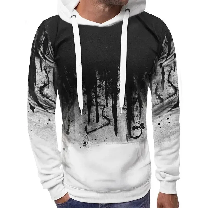 Gradiente impressão pulôver masculino moletom com capuz primavera outono diário fitness esportiva moda casual hoodies roupas soltas
