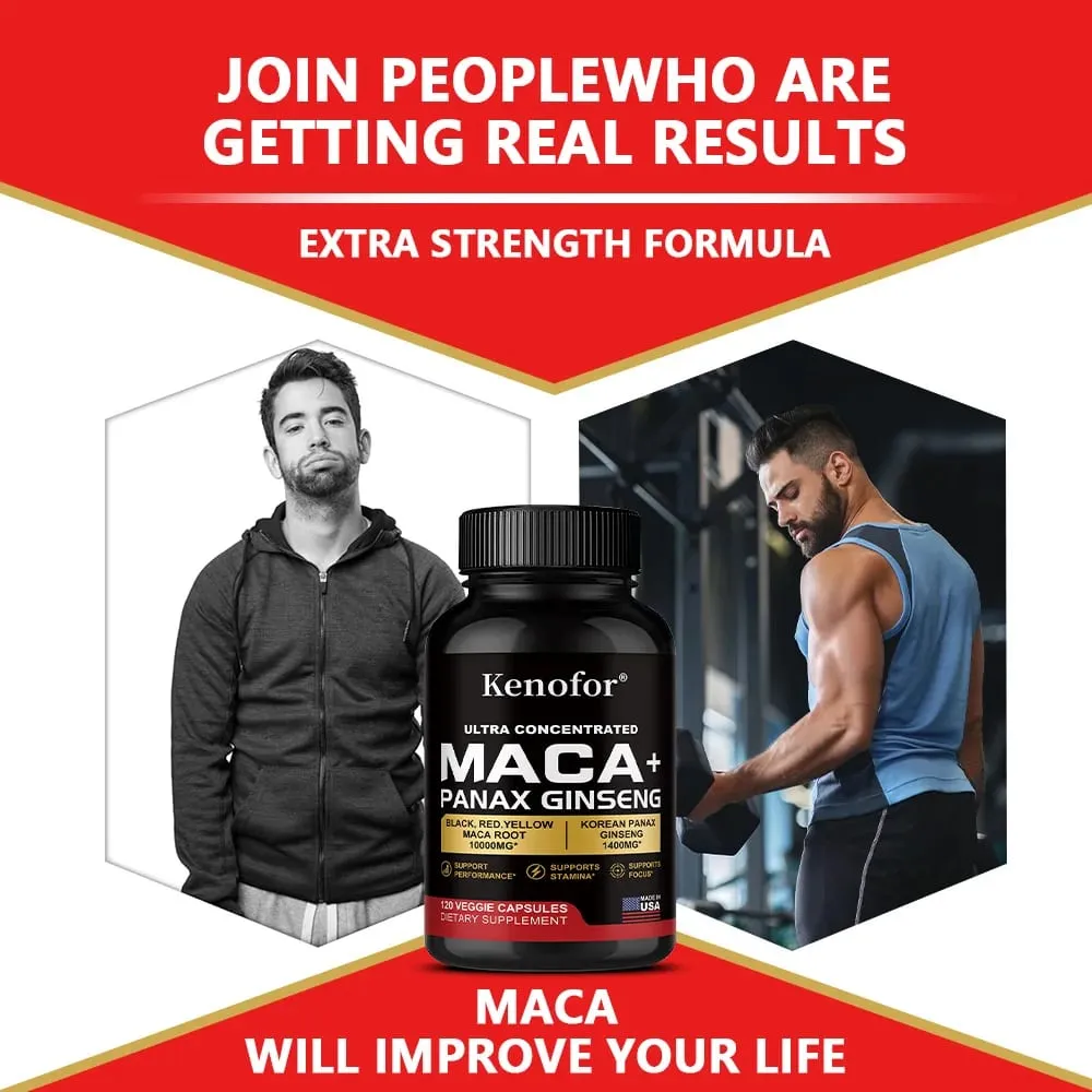 Cápsulas orgânicas de raiz de maca peruana - mistura preta + vermelha + amarela para energia e desempenho Suplemento vegano não transgênico para homens e mulheres