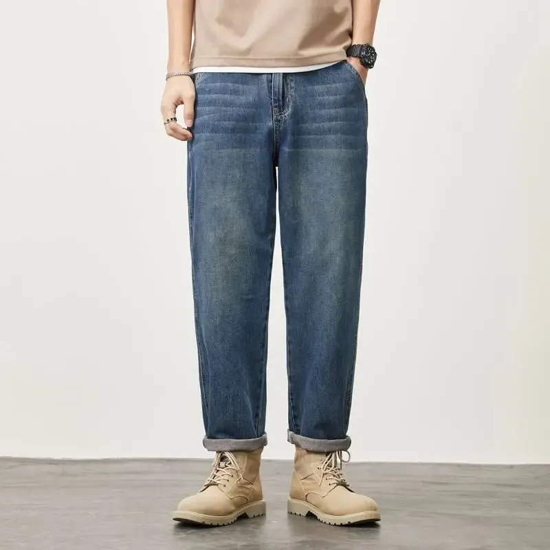 Verão micro-cone jeans retos para homem solto confortável e versátil casual adolescente na moda retro calças jeans para homem