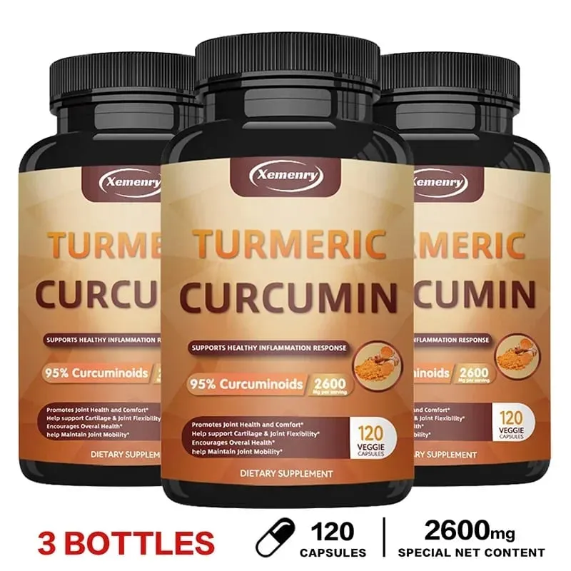 Suplemento de cápsulas de cúrcuma e curcumina com extrato de pimenta preta BioPerine para suporte digestivo e imunológico das articulações