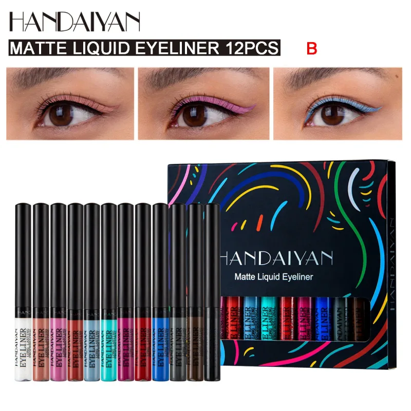 12pcs Colorful Waterproof Eyeliner Pen Set Fluorescent Matte Long-Lasting 24hrs Eye Liner Pencils for Face Makeup Decoration