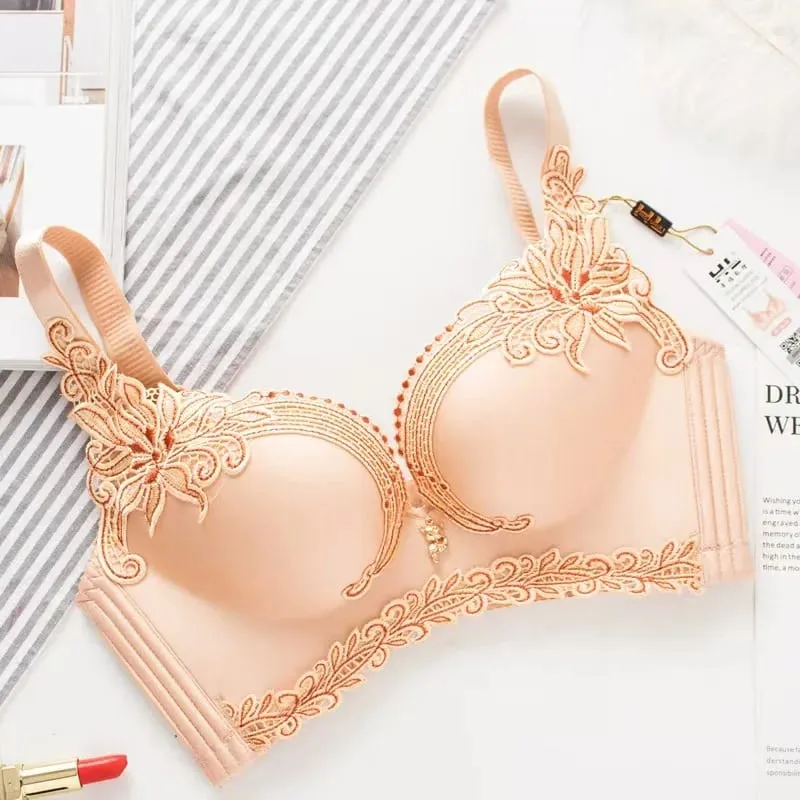 Adjustable Embroider Lace Lingerie Non-underwire Bra Small Breasts Gathering Prevent Sagging Comfortable Bra