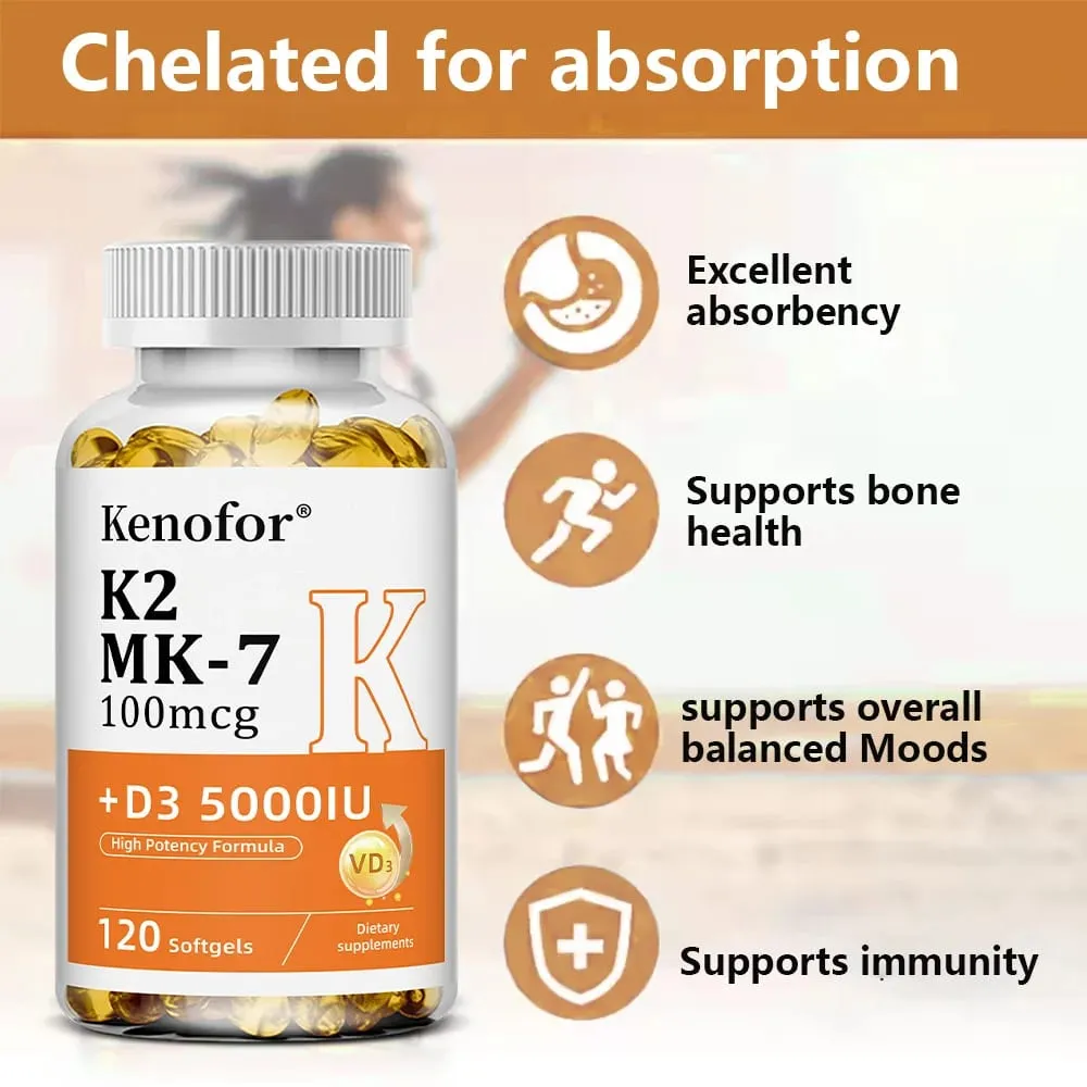 Vitamina D3 5000UI + K2 MK-7 100mcg | Coração ósseo e suporte imunológico
