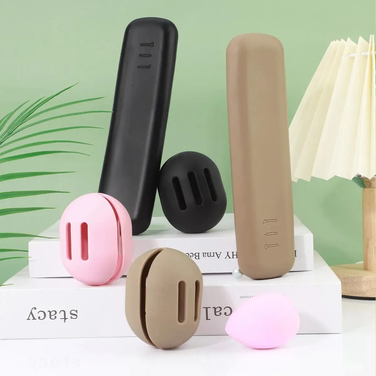 Suporte de pincel de maquiagem de viagem, 2 peças, silicone, bolsa de pincéis cosméticos, estojo de esponja de maquiagem, portátil, à prova d'água, ferramentas de maquiagem para mulheres