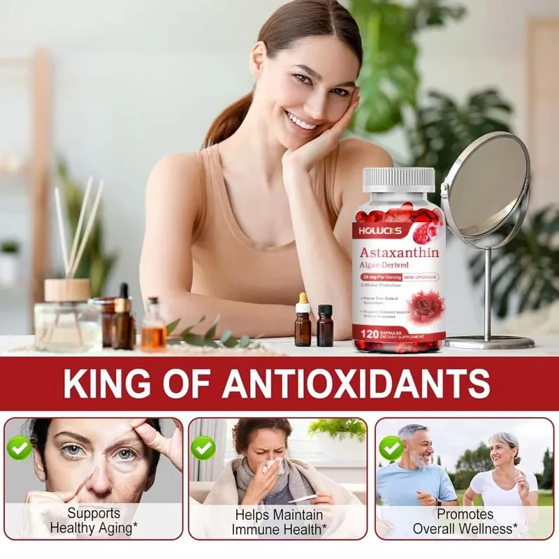 Cápsulas de astaxantina com extrato de algas e antioxidantes apoiam a saúde ocular, conforto articular e equilíbrio imunológico