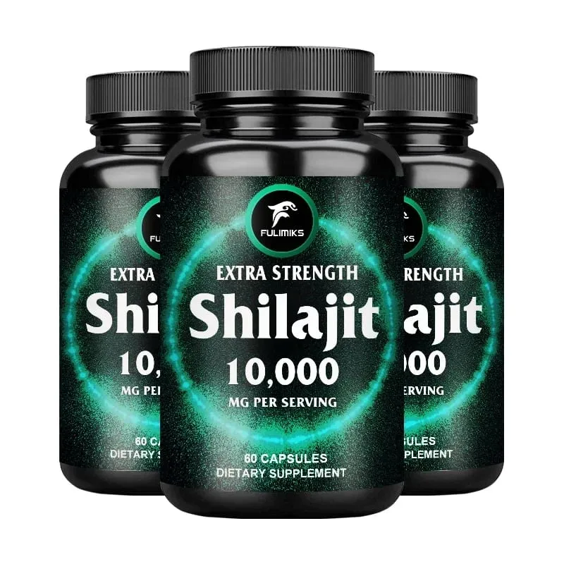 Fulimiks Shilajit 10000mg Cápsulas com Extrato Puro do Himalaia e Ácido Fúlvico Suportam Vitalidade Diária Resistência Saúde Geral