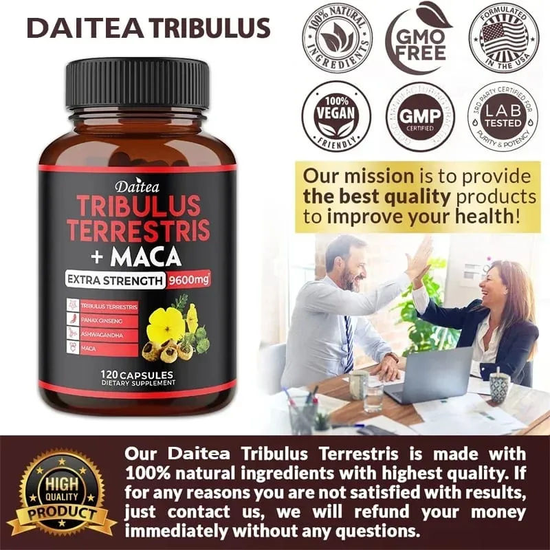 Daitea Tribulus + 瑪卡萃取膠囊 - 超強度 9600 毫克 - 能量耐力與天然能量非基因改造