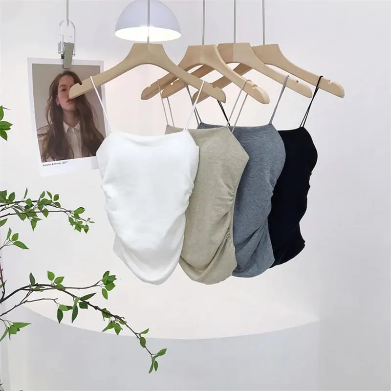 柔軟羊毛加墊女式短版純色無袖基本款街頭服飾緊身胸衣年輕女裝