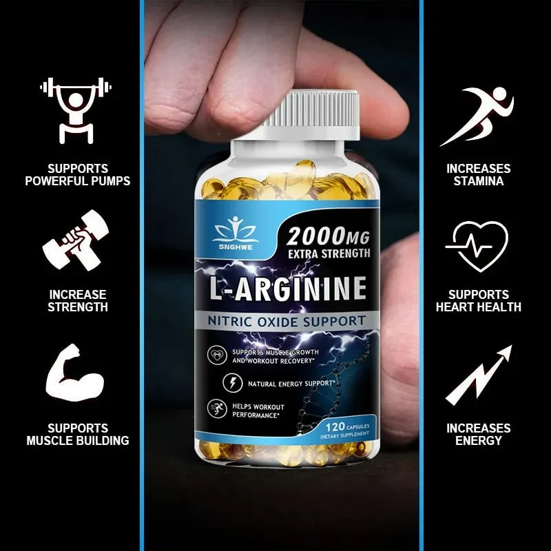 Super Arginina - suplemento pré-exercício de 2.000 mg - promove o crescimento muscular e fortalece a energia e a resistência muscular