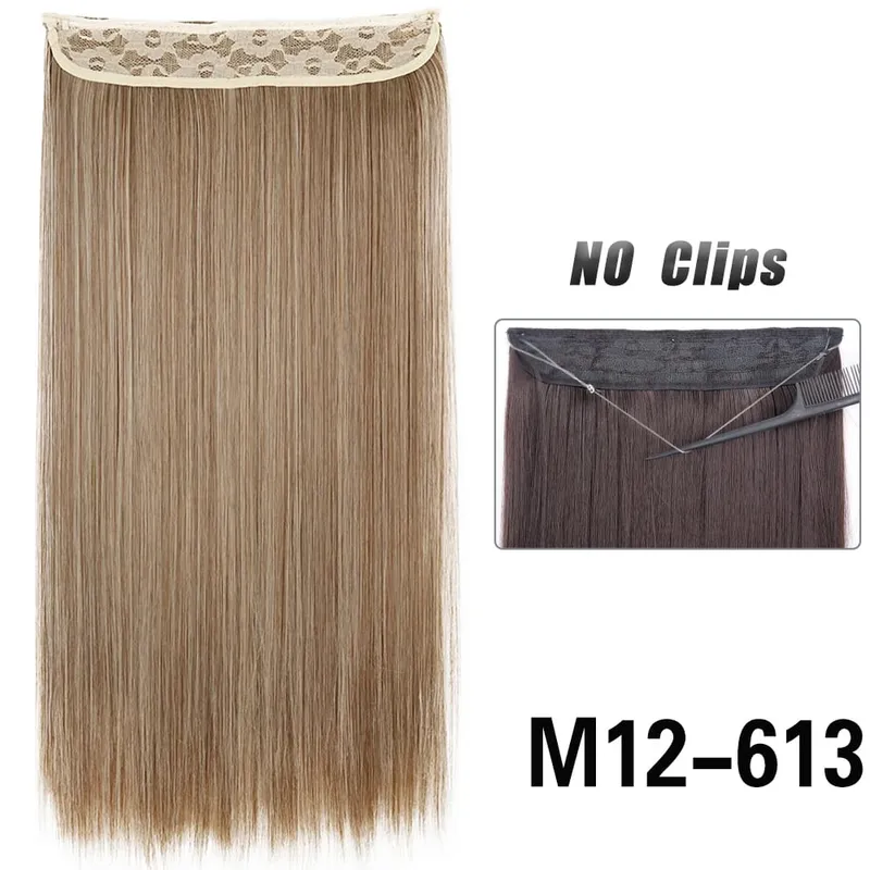Sem clipes extensões de cabelo fio invisível longo em linha reta sintético falso pedaço de cabelo 80cm preto marrom loiro penteado