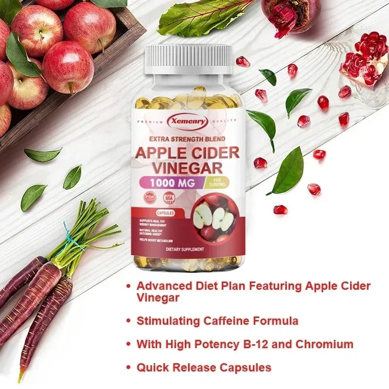 Apple Cider Vinegar Capsules - Fat Burning Detox Slimming Boosts Metabolism Healthy Weight Management