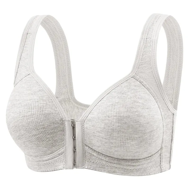 Sutiã feminino sem fio, fechamento frontal, cor sólida, cobertura completa, copos fixos, sem costura, tamanho grande, roupa íntima confortável — image 7