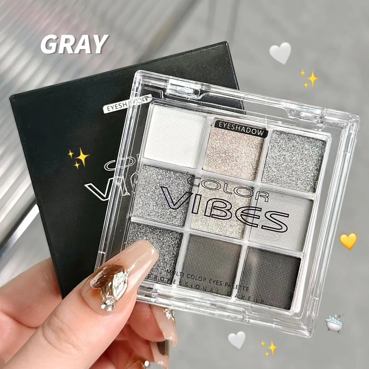 9‑Color Smoky Black Grey Eyeshadow Palette Matte Shimmer Cool Silver Gray Eye Makeup Palette High Pigment for Punk Party Stage