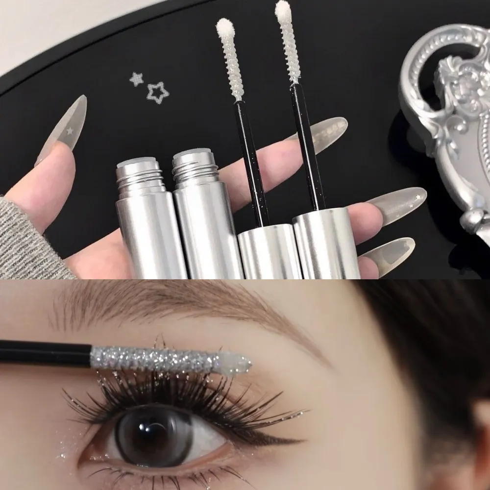 Rímel brilhante prateado, glitter fino, destaque, alongamento, ondulação, sem manchas, à prova d'água, natural, 3d, maquiagem brilhante para os olhos