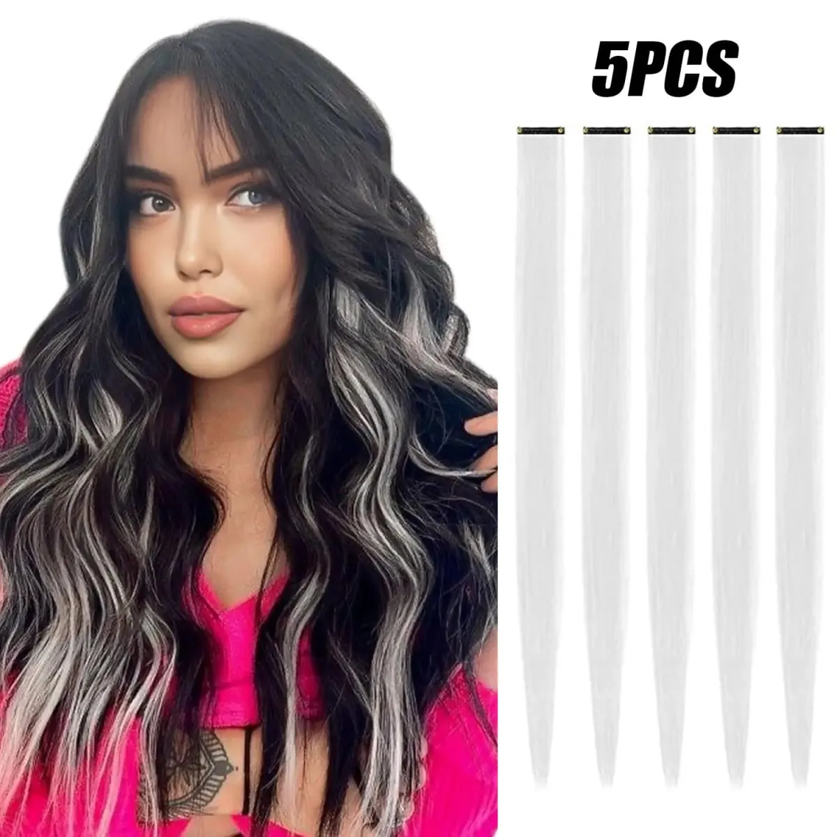 5 pçs clipe colorido em extensões de cabelo sintético destaques festa extensões de cabelo colorido arco-íris falso grampos de cabelo postiços — image 11