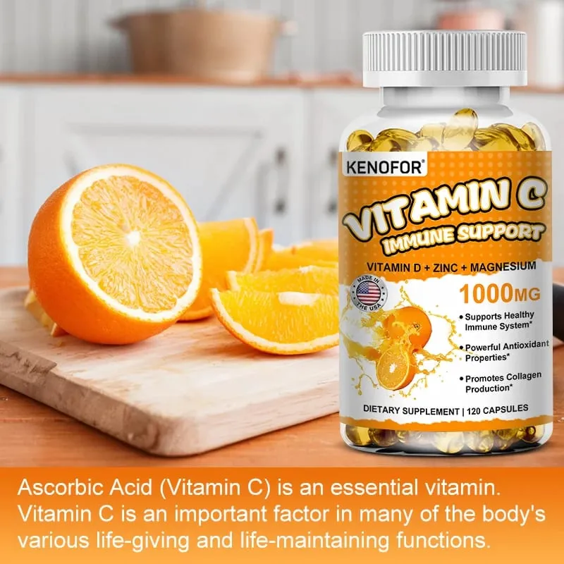 Suplemento de vitamina C para suporte imunológico e proteção antioxidante, vegano, não transgênico, sem glúten, 30/60/120 cápsulas