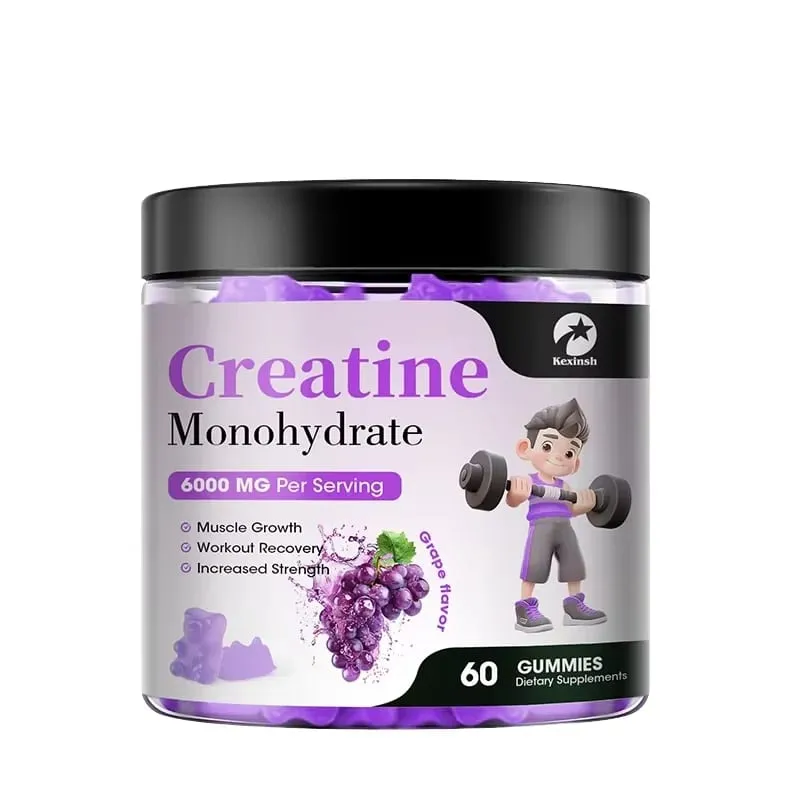Kexinsh Creatina Monohidratada Gomas 6000 mg de creatina mastigável sem açúcar para força muscular, construtor muscular, aumento de energia