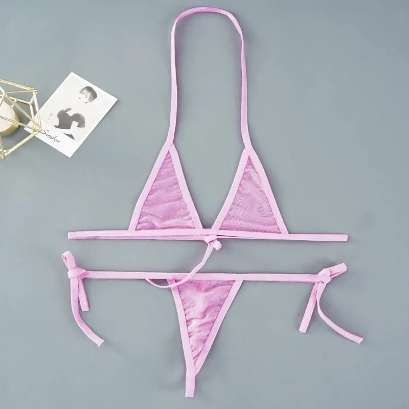 Sexy mini conjuntos de sutiã wirefree malha ultra-fina sem forro conjunto breve preto transparente 2 peças halter conjuntos de lingerie exótica feminina