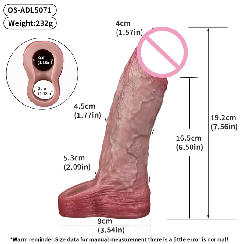 Luva reutilizável para pênis com cabeça fechada realista e anel peniano para ampliação do pênis, atraso na ejaculação, brinquedos sexuais para homens