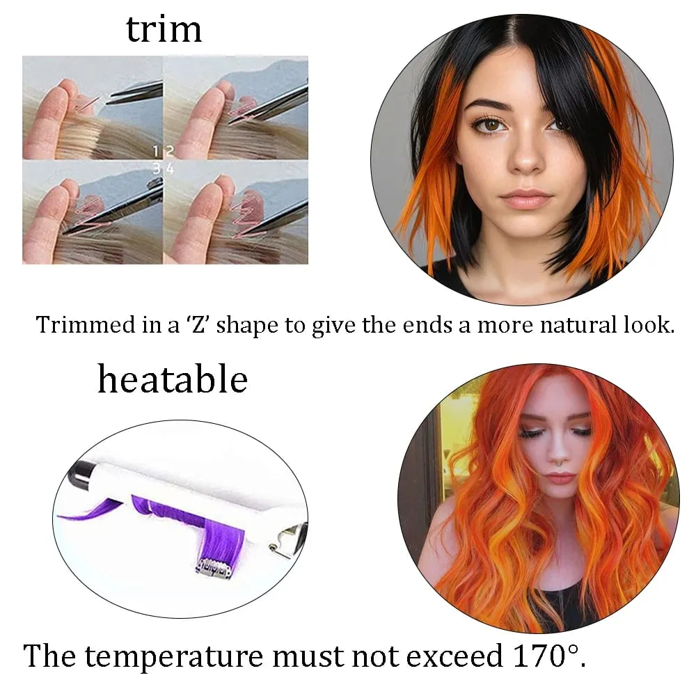 22 inches12pcs/pack Colored Party Synthetic Clip in Hair Extensions for Girls Multi-colors Straight Hair Synthetic Hairpieces