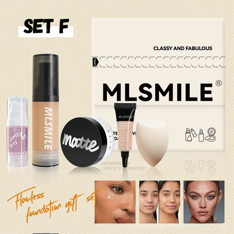 Conjunto de presente de maquiagem de base tudo em um, cobertura completa, configuração de corretivo, esponja de maquiagem em pó, kit cosmético facial portátil
