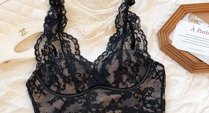 Conjunto de bralette de renda – Sutiã anti flacidez sem fio, lingerie respirável ajustável, sem arame, confortável, fino, sexy, uso diário