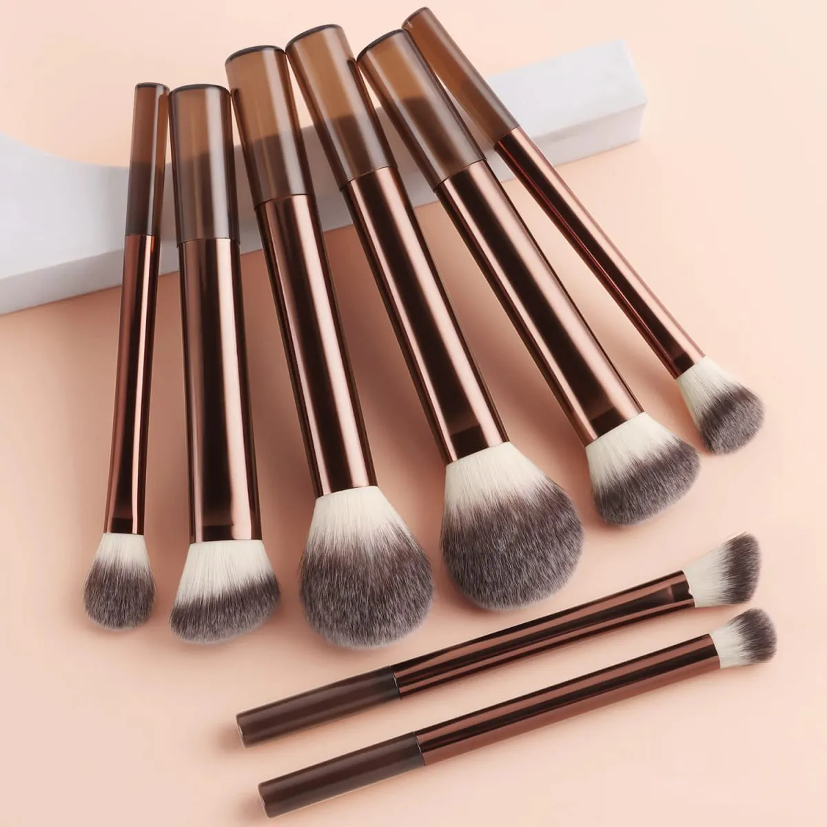 8Pcs Brown Coffee Makeup Brush Set Powder Blush Foundation Eyeshadow Brushes With Triangle Puff