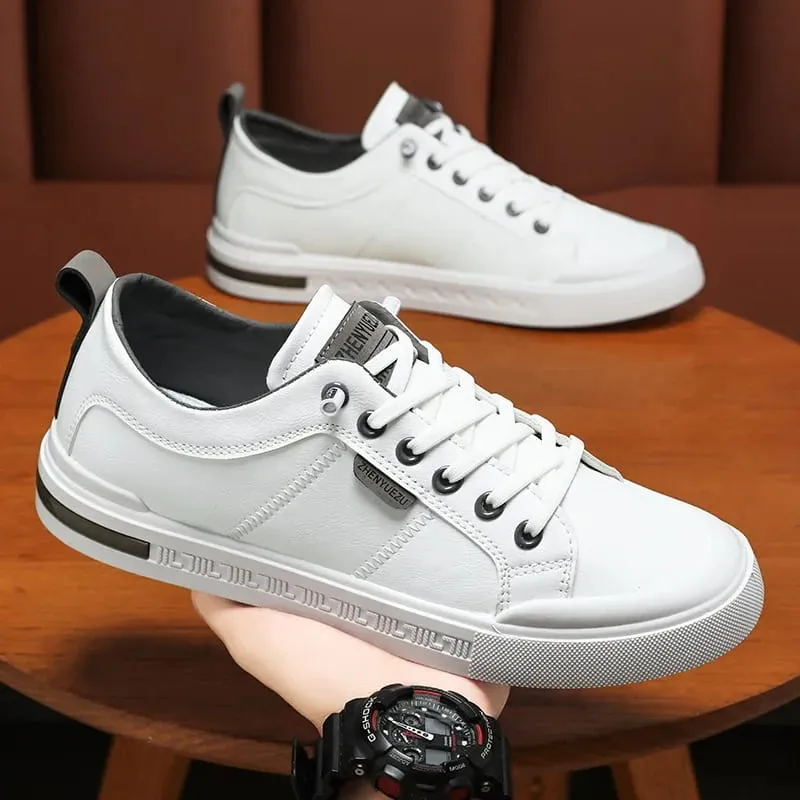 Tênis de couro de cano baixo masculino de alta qualidade macio durável branco sapatos casuais na moda calçado inspirado no skate para streetwear diário
