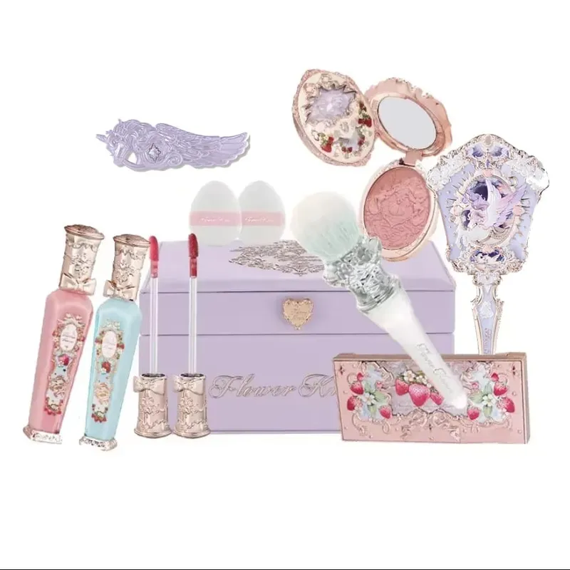 Flor saber morango rococó tudo-em um conjunto de presente kit de maquiagem completo espelho de jardim profissional blush em pó creme labial flowerknows