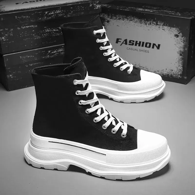 Lona masculina verão respirável plataforma aumentou muffin tênis 2025 novo pano de outono casual pai sapatos na moda