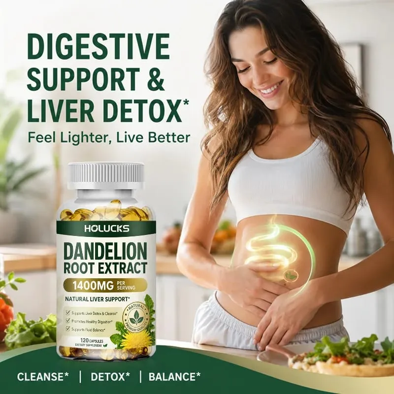 Extrato natural de raiz de dente de leão, cápsulas de 1400 mg, suporte para desintoxicação do fígado, ajuda a limpar o equilíbrio do fluido digestivo e a vitalidade diária leve