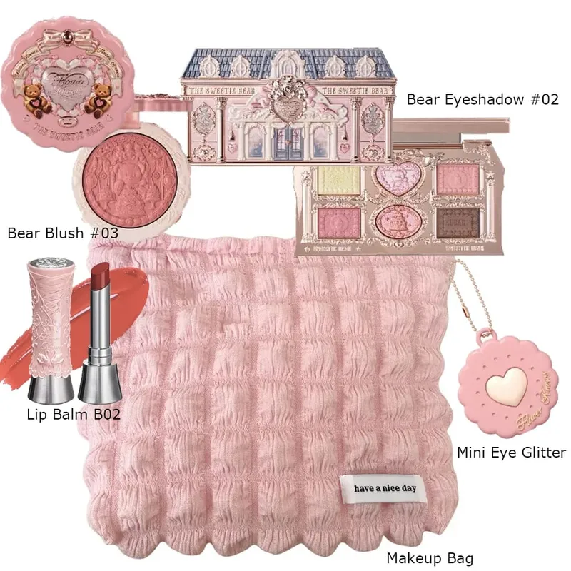 Flor sabe morango cupido coleção kit de maquiagem completa profissional rosto paleta blush sombra lábio creme sólido perfume conjuntos