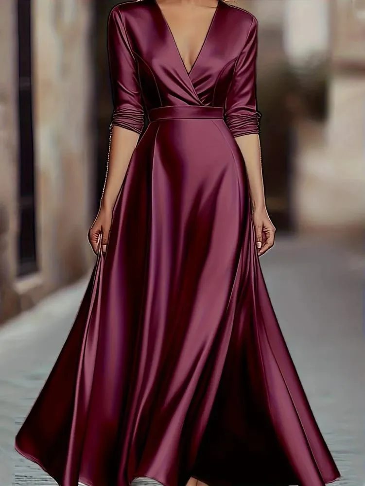 Coleção primavera/outono: Elegância de inspiração francesa, toque de luxo, decote em V, manga comprida, vestido justo na cintura, vestido de noite para banquetes — image 6