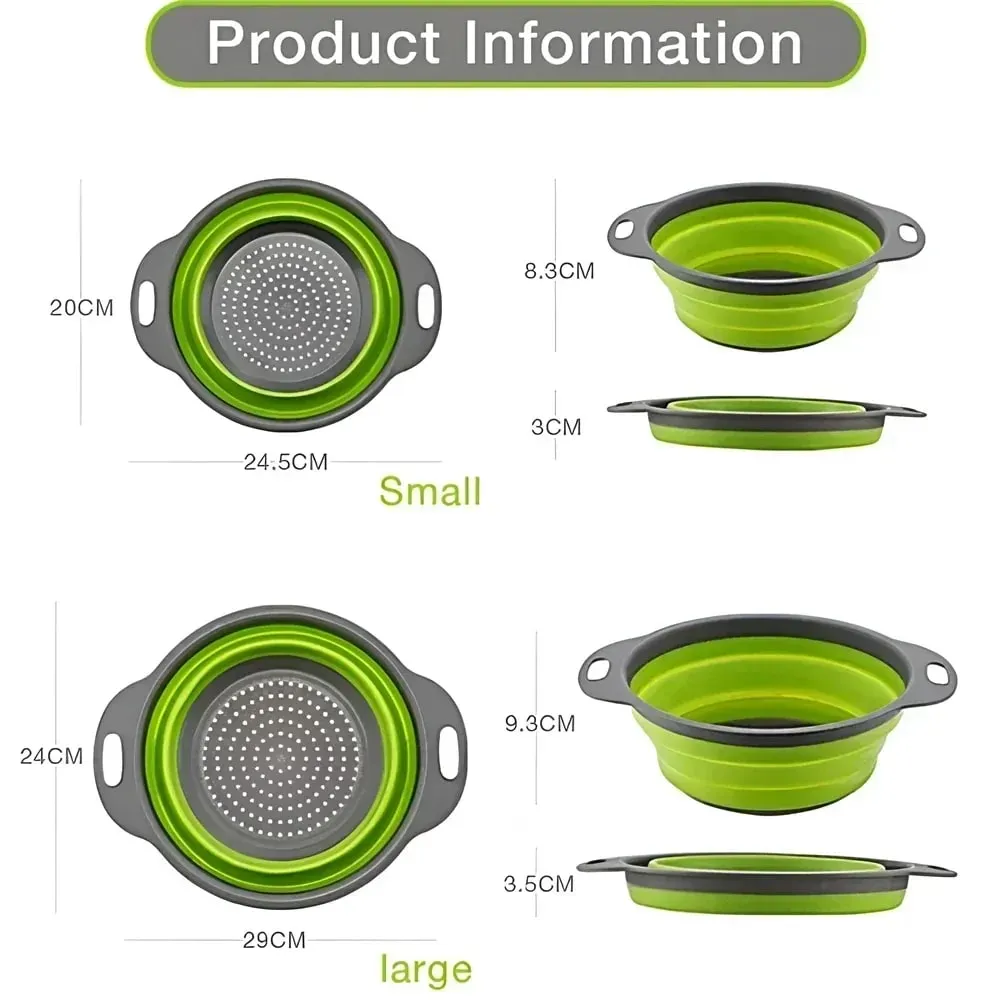 2 pçs silicone dobrável escorredor cesta frutas vegetais dobrável coador de cozinha para alimentos macarrão utensílios de cozinha dispositivo de drenagem — image 7