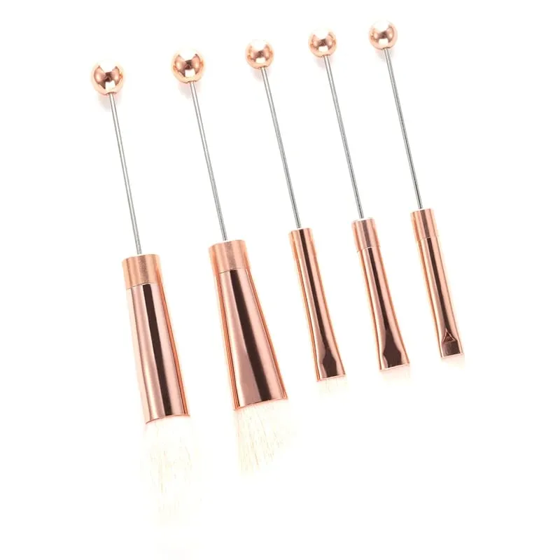 【5 peças pincel de sombra com contas diy pincel cosmético com contas kit de ferramentas de pincéis de maquiagem com cabo de metal durável pincéis de maquiagem para os olhos