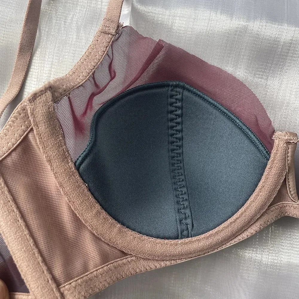 Malha francesa sexy suave roupa interior push-up copo fino sutiã macio underwire — image 5