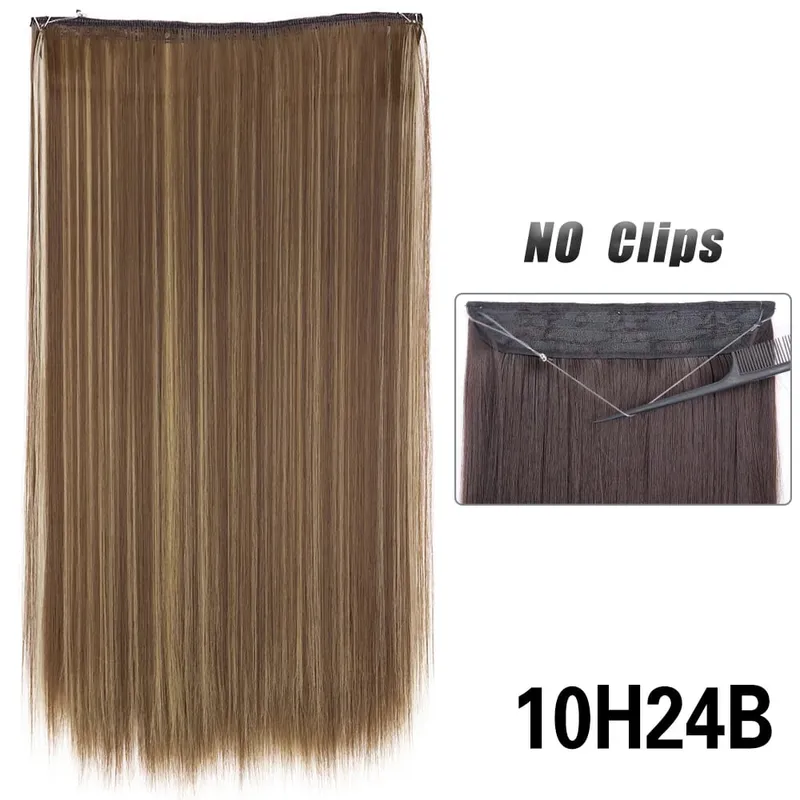 Sem clipes extensões de cabelo fio invisível longo em linha reta sintético falso pedaço de cabelo 80cm preto marrom loiro penteado