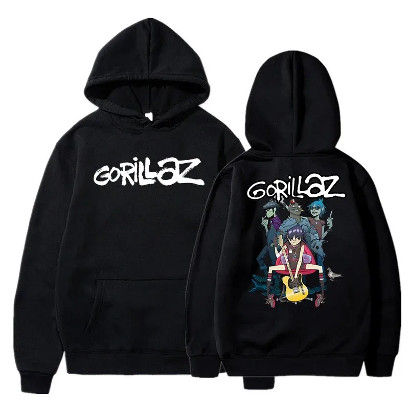 秋冬套頭衫長袖寬鬆柔軟衛衣街頭服飾外套 Gorillaz 印花男女連帽衫