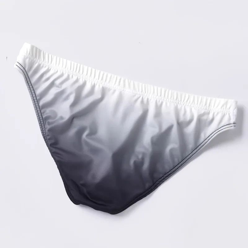 Cuecas masculinas de seda gelo com bolsa de cor gradiente respirável sexy bikini desliza cintura baixa masculino calcinha de levantamento de bunda cuecas — image 1
