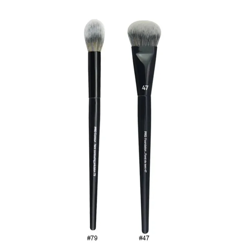 2 pçs/set Pro Preto Pincéis de Maquiagem Cabelo Sintético Pó Sombra Mancha Destaque Fundação Airbrush Difusor Make Up Brush