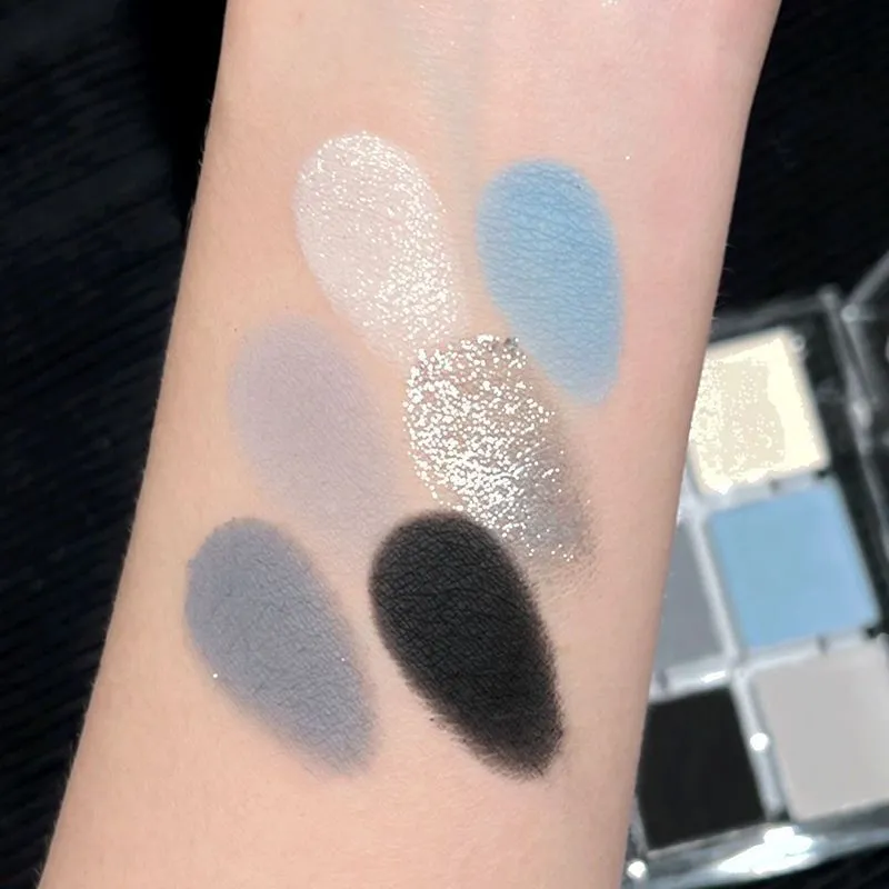 Matte Grey Blue Smoky Eye Shadow Palette 6-Color Glitter Silver Acrylic Eye Shadows Palette Long Lasting Eye Makeup Cosmetics