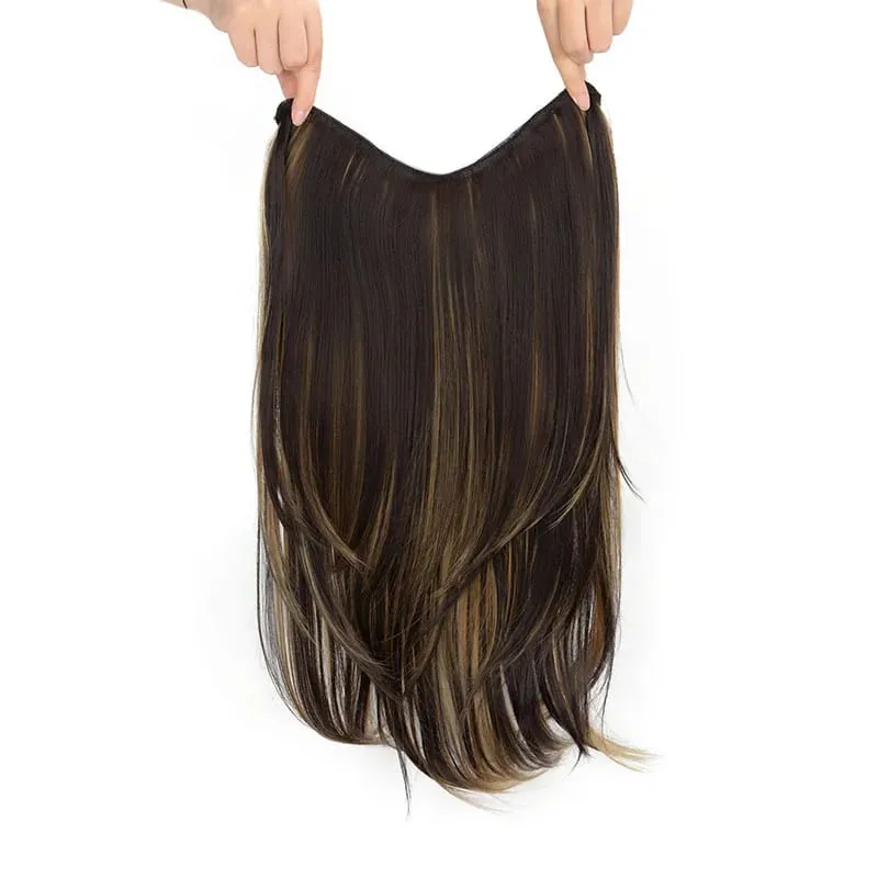 22 Polegada sintético longo micro encaracolado em camadas extensão do cabelo remendo natural olhando invisível peruca de uma peça para mulher — image 11